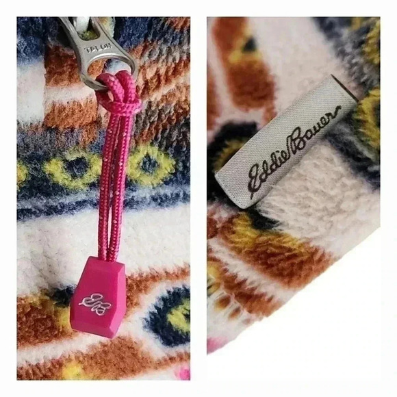 Eddie Bauer Women’s M Southwest Fleece Pullover Quarter Zip Brown Pink Blue - Picture 10 of 11